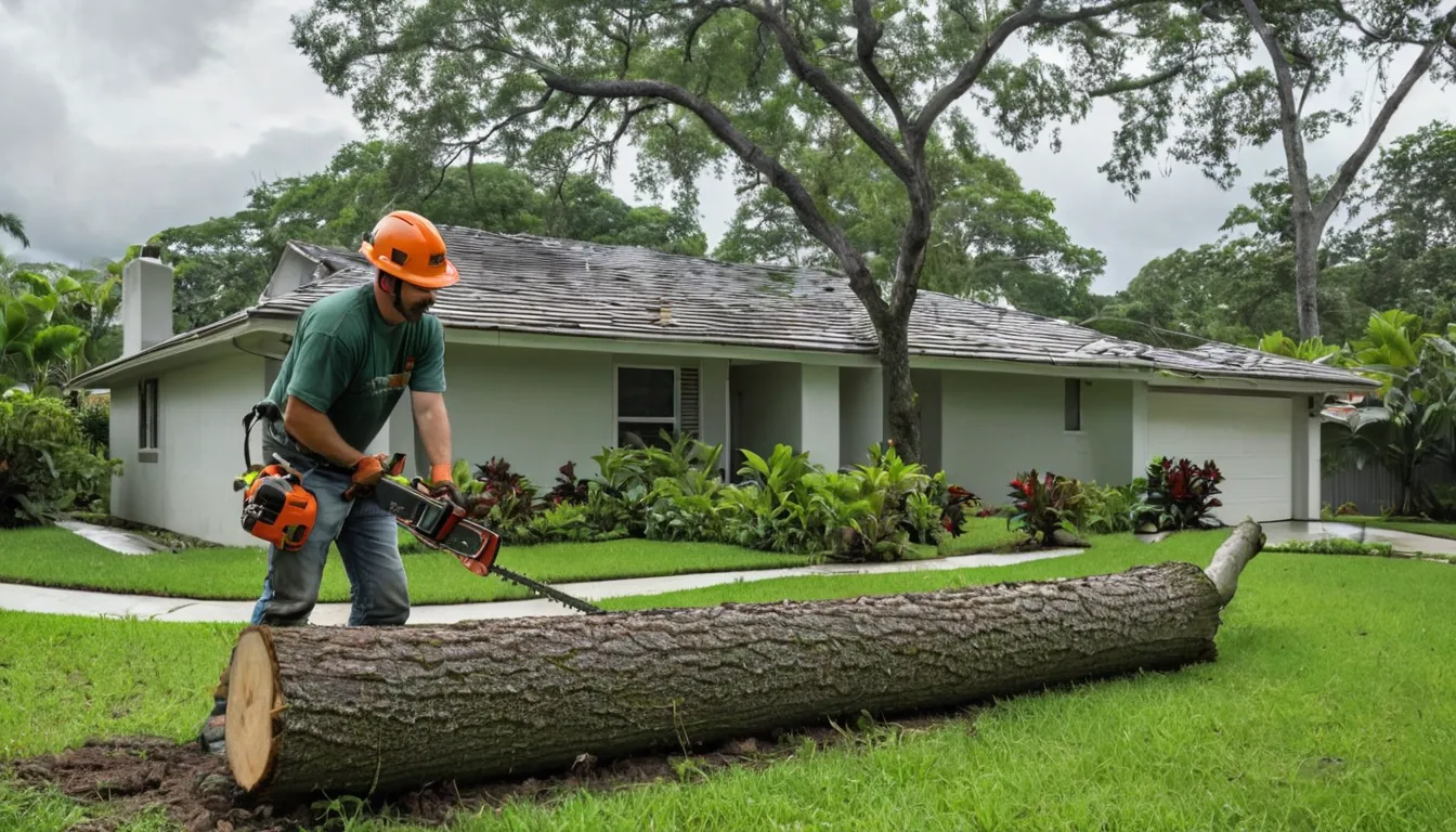 A local provider cutting a storm-damaged tree away from a home near Cape Coral