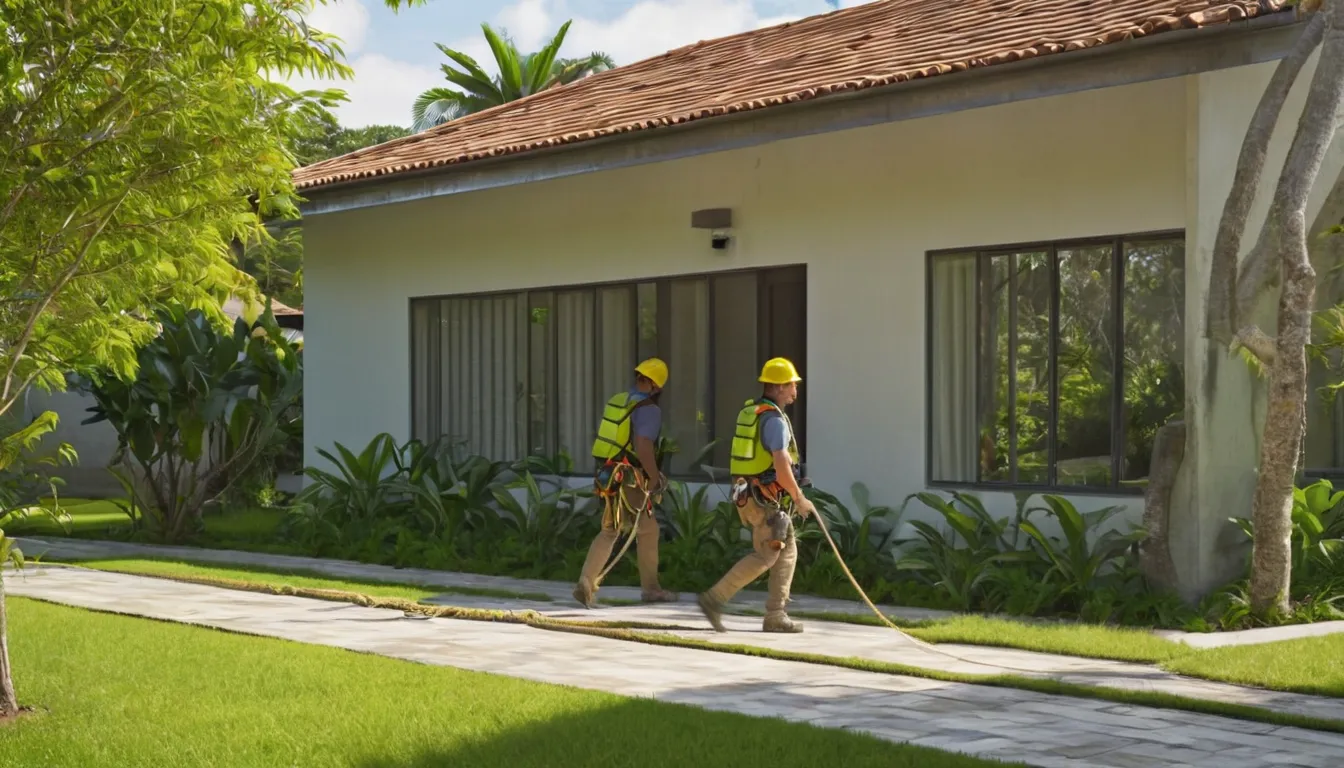 A local provider safely removing a large tree beside a single-story home in Cape Coral